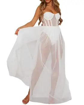 Модное женское сексуальное однотонное сетчатое платье без рукавов с прозрачным V-образным вырезом, клубная одежда для вечеринок, Летнее праздничное пляжное платье