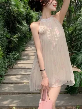 Элегантное мини-платье с цветочным рисунком Haltet, женская Сексуальная Свободная одежда, Летняя мода Koeran, Шифоновая Женская верхняя одежда, Вечерняя вечеринка