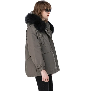 Европейские зимние женские парки, пальто с капюшоном из меха енота, женская теплая верхняя одежда, пальто LF2324YN
