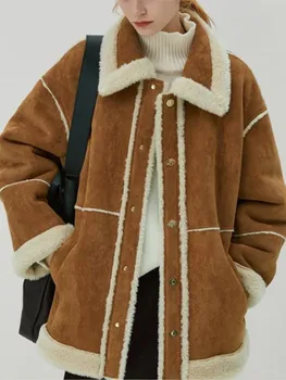 Пальто из овечьей шерсти из искусственной замши, женское пальто осень-зима 2022, винтажная меховая куртка chaqueta peluda de invierno mujer abrigo gamuza mujer