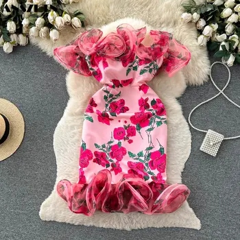 Летнее сетчатое платье с объемной цветочной строчкой, женская сумка для похудения с принтом, модное платье