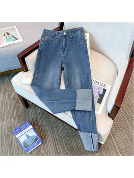 Женские прямые джинсовые брюки Y2K в винтажном уличном стиле с высокой талией, Корейские модные Широкие мешковатые Женские джинсовые брюки