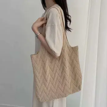 Женская сумка через плечо, вязаная сумка, Шерстяная сумка, сумка через плечо, корейская версия 2023 года, новая шикарная вязаная сумка для покупок в стиле ретро с отверстиями