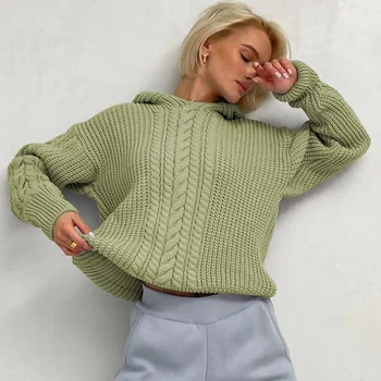 Весенне-осенний свитер с капюшоном, Женский пуловер, вязаная толстовка, женский кашемировый свитер с длинным рукавом, толстовка, вязаные свитера