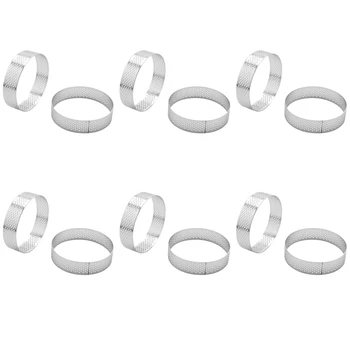 6X Круглое пористое кольцо для пирога из нержавеющей стали, форма для выпечки торта с башней, перфорированное кольцо для торта и мусса, 8 см