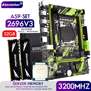 Материнская плата Atermiter X99 AS9 в комплекте с процессором Xeon E5 2696 V3 CPU LGA2011-3 DDR4 32 ГБ (2X16 ГБ) оперативной памяти 3200 МГц REG ECC