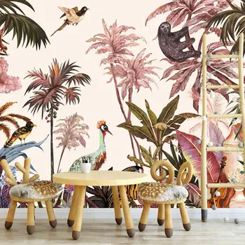 Съемные обои в стиле сафари, Нетканые настенные росписи в тропическом стиле, Обои с изображением животных тропических джунглей STDM5057