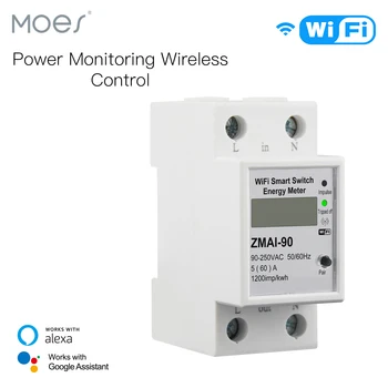 WiFi Smart Power Meter Переключатель энергопотребления Счетчик мониторинга энергии 110V 220V Din-рейка Smart Life / дистанционное управление приложением Tuya