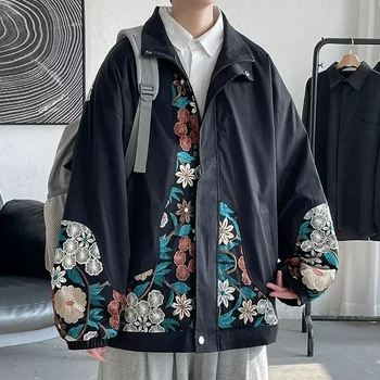 Американская мужская куртка-бомбер Harajuku с воротником-стойкой, повседневное винтажное гоночное пальто, унисекс, университетская бейсбольная форма Оверсайз