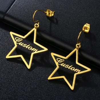 Изготовленные на заказ Серьги с полым названием звезды для женщин Индивидуальные Персонализированные Серьги-подвески из нержавеющей стали и золота