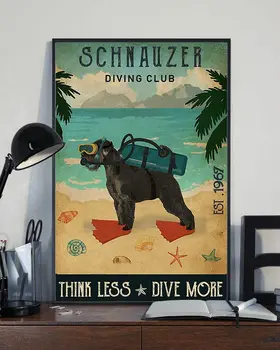 Плакат Дайвинг-клуба SIGNCHAT Schnauzer Настенное искусство Классический Винтажный плакат Металлическая вывеска 12x16 дюймов