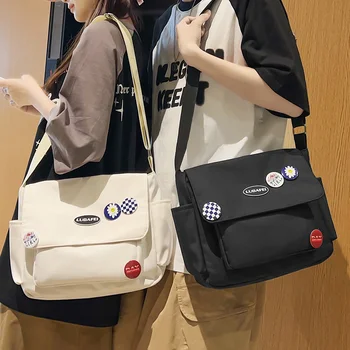 Холщовые сумки через плечо, молодежная мода, повседневная школьная женская дизайнерская сумка большой емкости, однотонная женская сумка-мессенджер