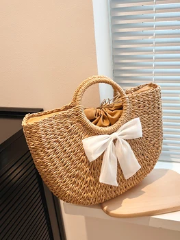 Тканая соломенная сумка женская большой емкости 2023, новая летняя пляжная сумка-мессенджер, ручная полукруглая сумка