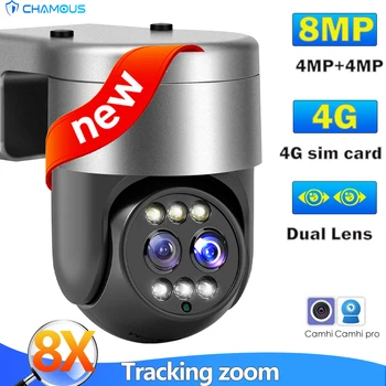 8-Мегапиксельная IP-камера 4G Sim с двумя объективами 4K WiFi Камера безопасности с 8-кратным зумом с автоматическим отслеживанием CamHi Видеонаблюдение H.265 NVR FTP Видеонаблюдение на открытом воздухе