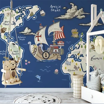 карта сокровищ животных мира wellyu, морской ветер, фоновая стена детской комнаты, изготовленная на заказ большая фреска, зеленые обои
