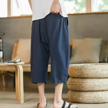 Универсальные однотонные свободные укороченные брюки в китайском стиле для повседневной носки